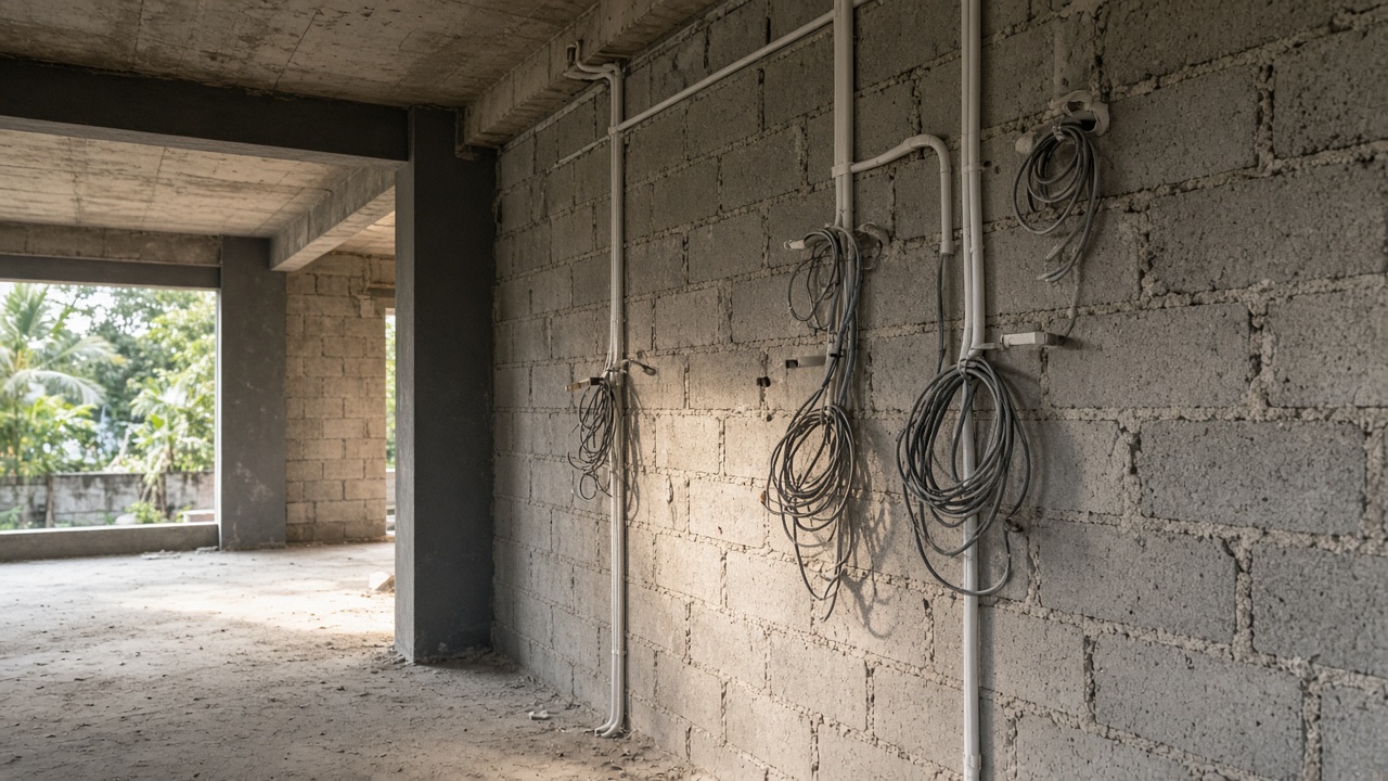 Construction stage conduits for smart home pre-wiring before plaster in Coimbatore
