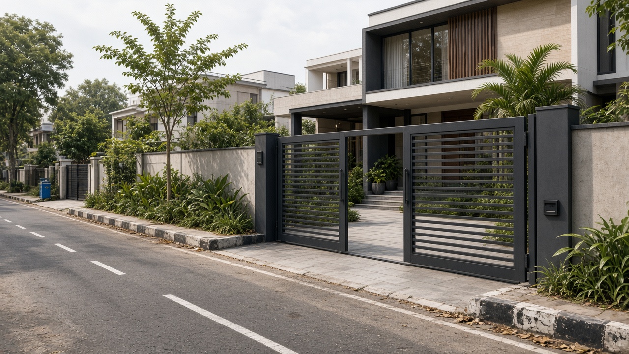 Independent house with automated sliding gate near Peelamedu-style arterial road