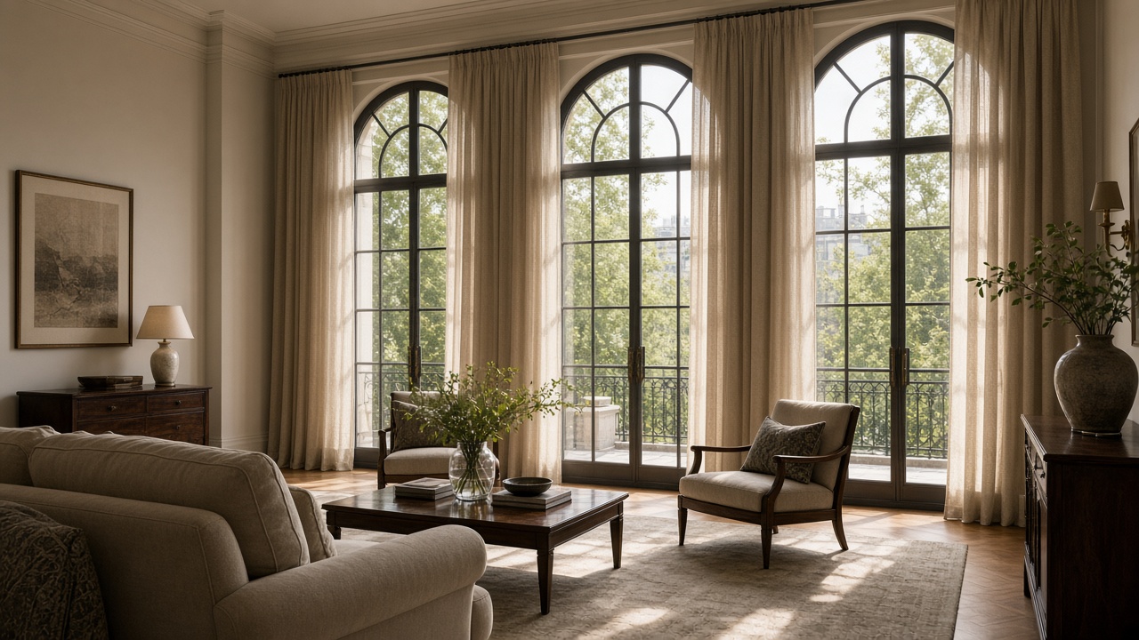 Motorized curtains on tall heritage windows
