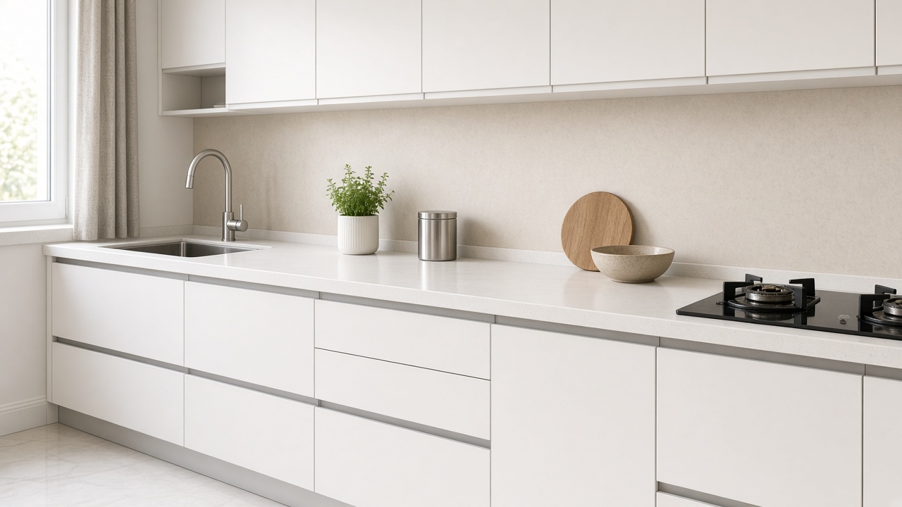 Modular uPVC kitchen close-up with clean Coimbatore finishes