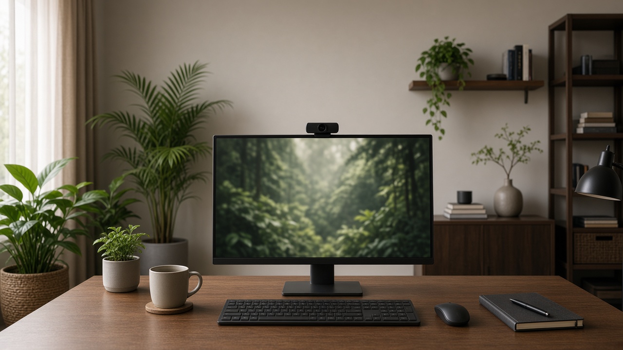 Video-call ready quiet backdrop in modern Coimbatore home office