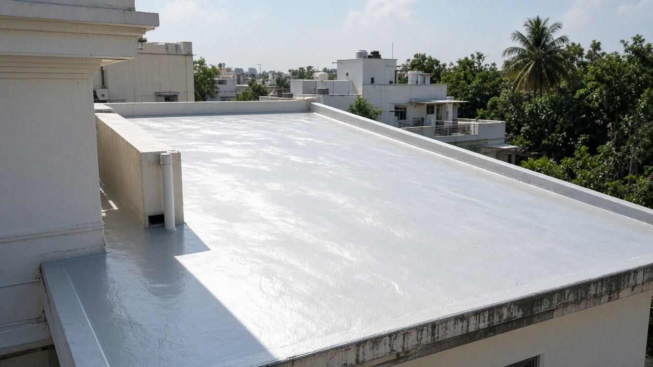 Residential metal roof with reflective coating under Coimbatore summer sun