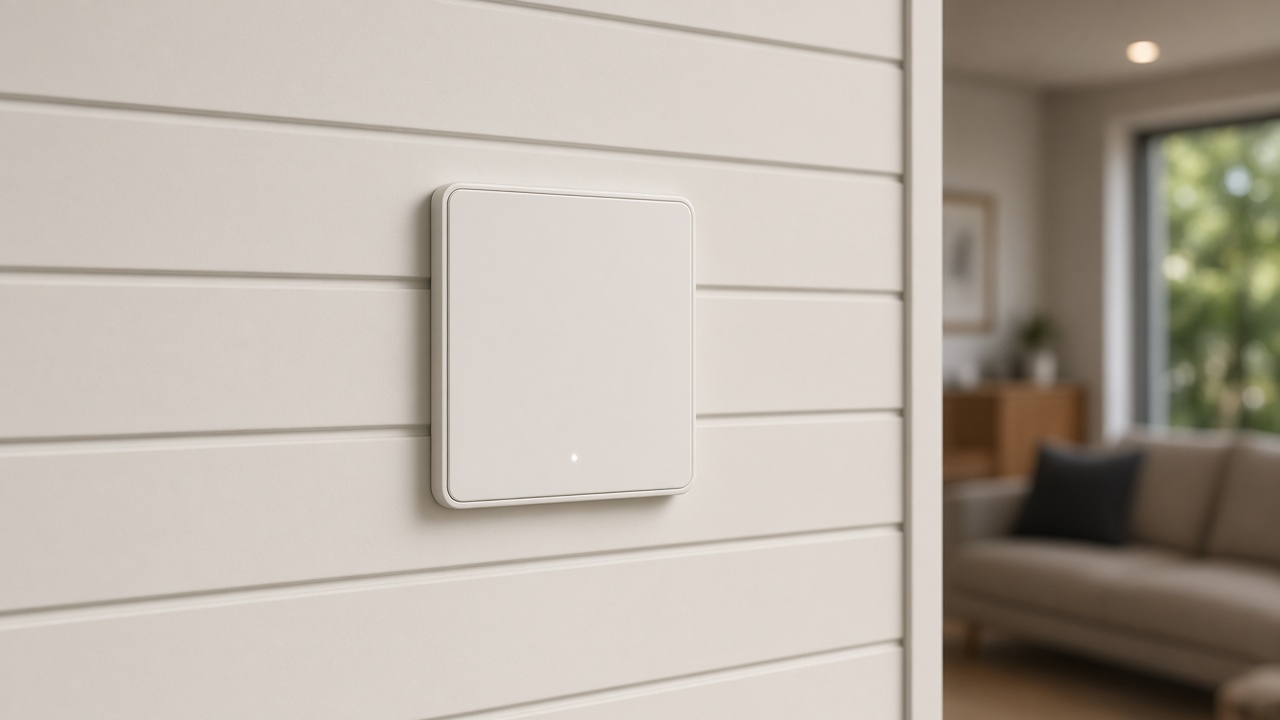 Smart switch flush-mounted on modern uPVC panel wall