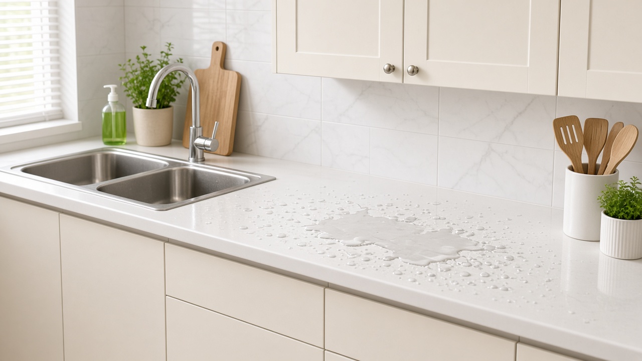 Water-splash resistant uPVC kitchen cabinetry near sink
