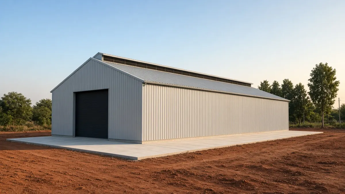 Pre-engineered steel shed under erection near Tiruppur